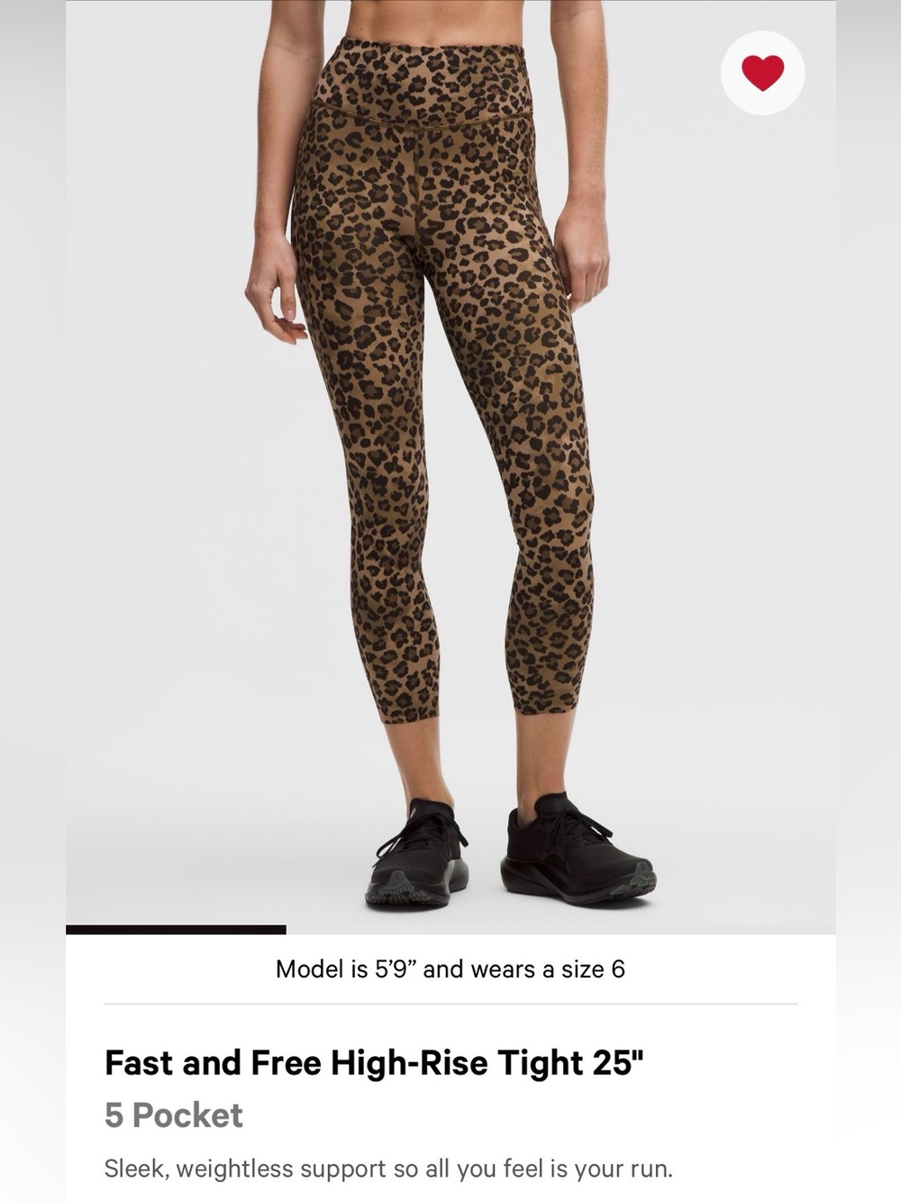 NWOT Lululemon Fast and Free High-Rise Tight Leggings 25’’ (14) True Leopard